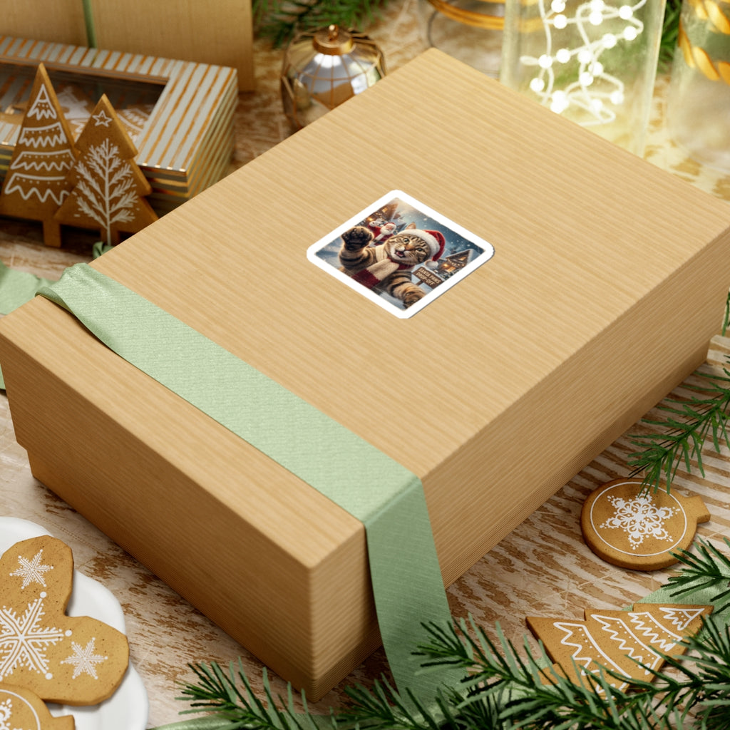 Santa Cat Kiss-Cut Sticker | Realistic Christmas Portrait