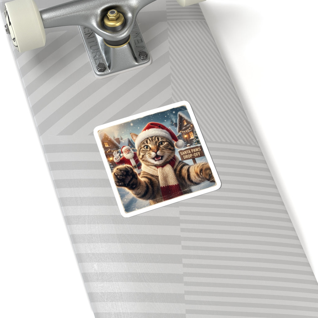 Santa Cat Kiss-Cut Sticker | Realistic Christmas Portrait
