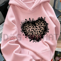 "Vintage Distressed Leopard Print Heart" Graphic Pullover Hoodie