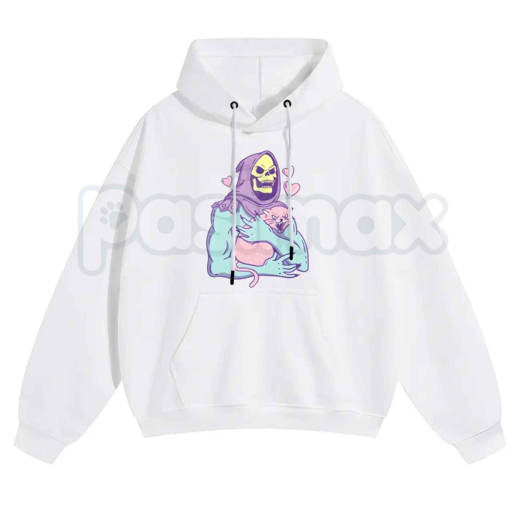 Funny Skull Cat Hoodie – Unisex Summer Night Streetwear, Vintage 80s 90s Gothic Graphic Pullover, Edgy Alt Fashion Sweatshirt