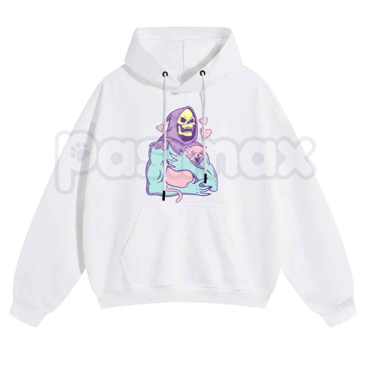 Funny Skull Cat Hoodie – Unisex Summer Night Streetwear, Vintage 80s 90s Gothic Graphic Pullover, Edgy Alt Fashion Sweatshirt