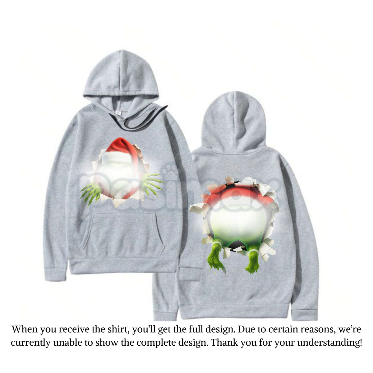 Christmas Movie Character Green Guy Through Hole 2-Sided Hoodie – Trendy Holiday Season Graphic Pullover, Unisex Classic Comfort Cotton