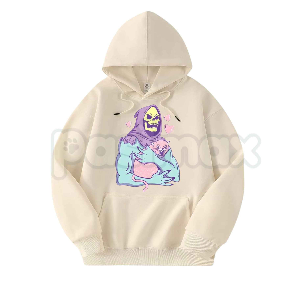 Funny Skull Cat Hoodie – Unisex Summer Night Streetwear, Vintage 80s 90s Gothic Graphic Pullover, Edgy Alt Fashion Sweatshirt