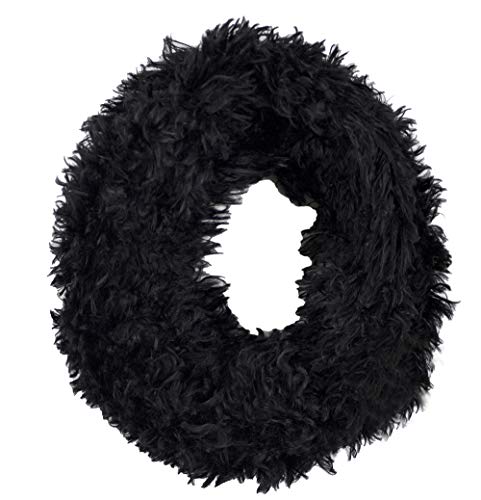 stylesilove Women Soft and Warm Black Shaggy Faux Fur Twisted Tube Scarf Winter Neck Wraps