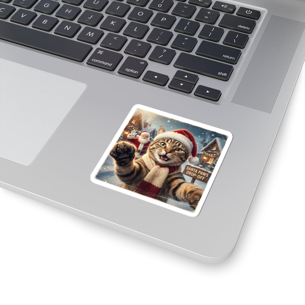 Santa Cat Kiss-Cut Sticker | Realistic Christmas Portrait