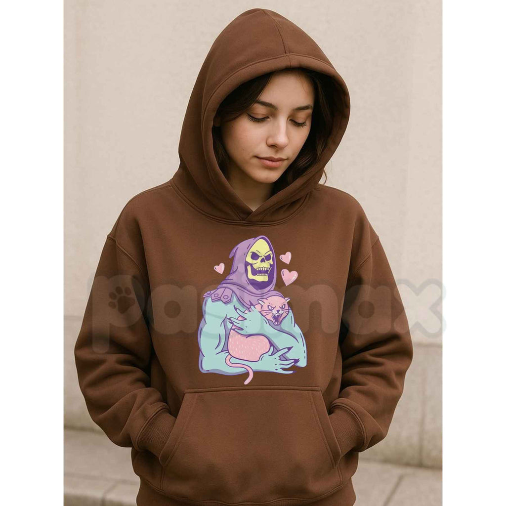 Funny Skull Cat Hoodie – Unisex Summer Night Streetwear, Vintage 80s 90s Gothic Graphic Pullover, Edgy Alt Fashion Sweatshirt
