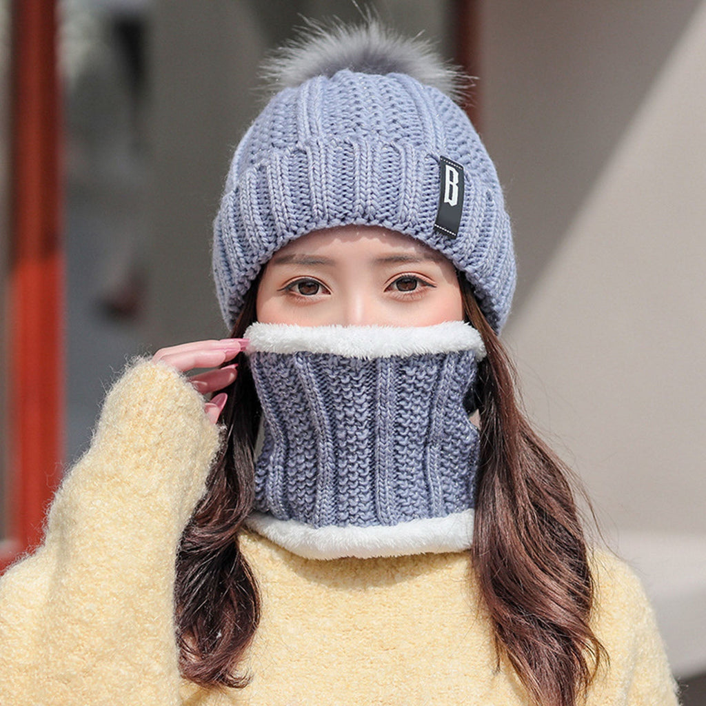 Winter Beanie Hat Scarf Set Women Warm Knitting Skull Cap Neck Warmer for Walking Running Hiking Camping Outdoors Gift