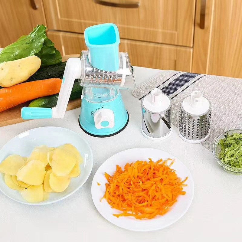 5-in-1 Cheese Grater: Gourmet, Rotary with Hand Crank, 10 Blades (3 Blades-C), for Cheese & Vegetable Slicing.