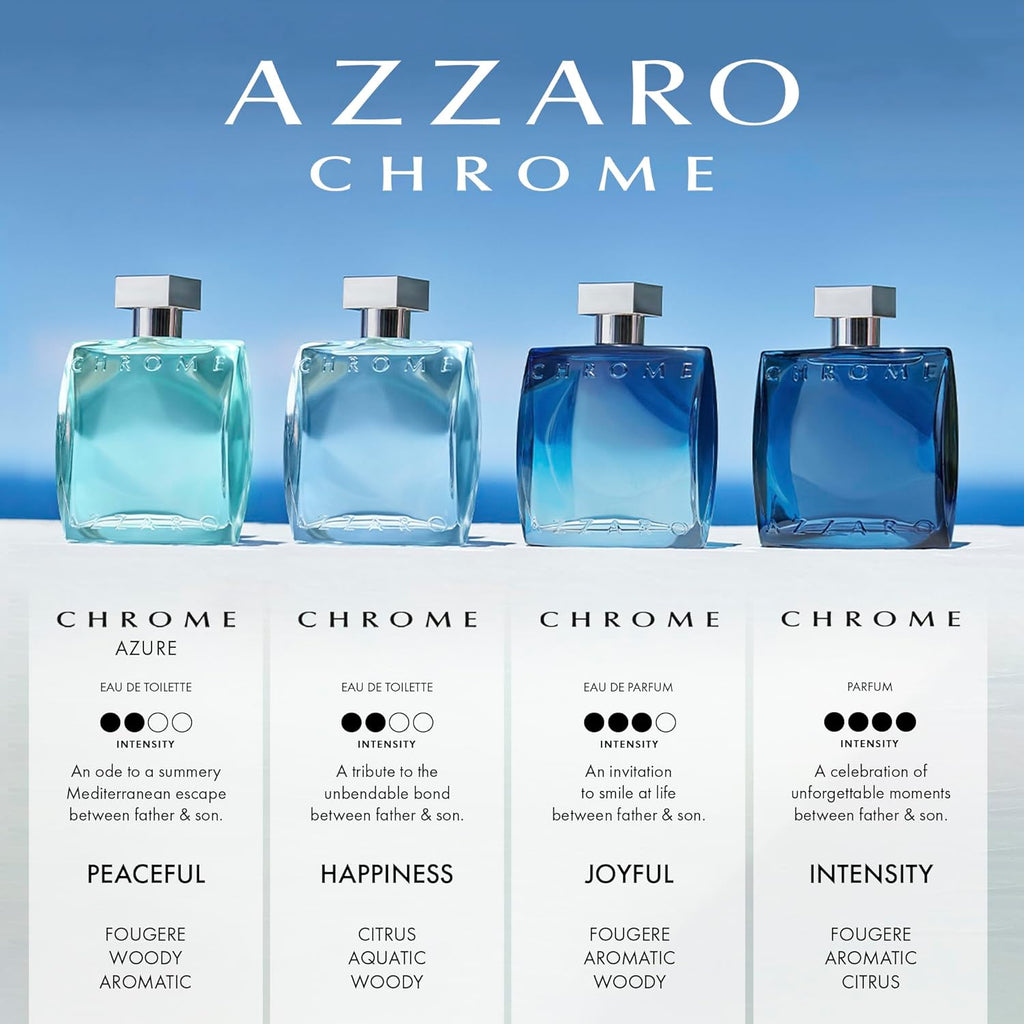 Azzaro Chrome Eau de Toilette - Fresh Aquatic Mens Cologne - Citrus, Woody, Musky Fragrance -Fresh Notes of Bergamot - Everyday Wear - Classic Summer Beach Scent - Luxury Perfumes for Men