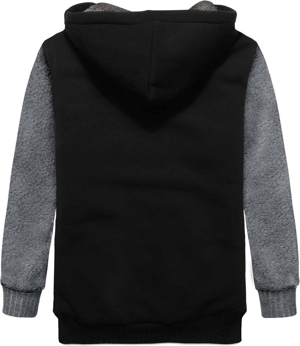 SWISSWELL Hooded Jacket for Boys Full Zip Ultra Soft Sherpa Fleece Hoodie Sweatshirt for Kids School Hooded Outerwear