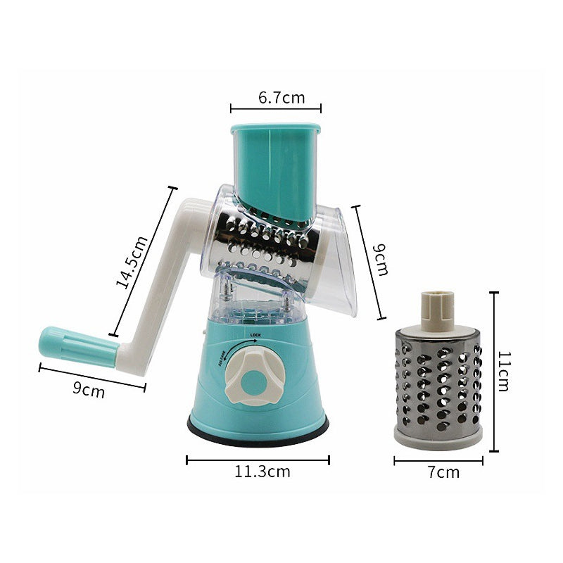 5-in-1 Cheese Grater: Gourmet, Rotary with Hand Crank, 10 Blades (3 Blades-C), for Cheese & Vegetable Slicing.