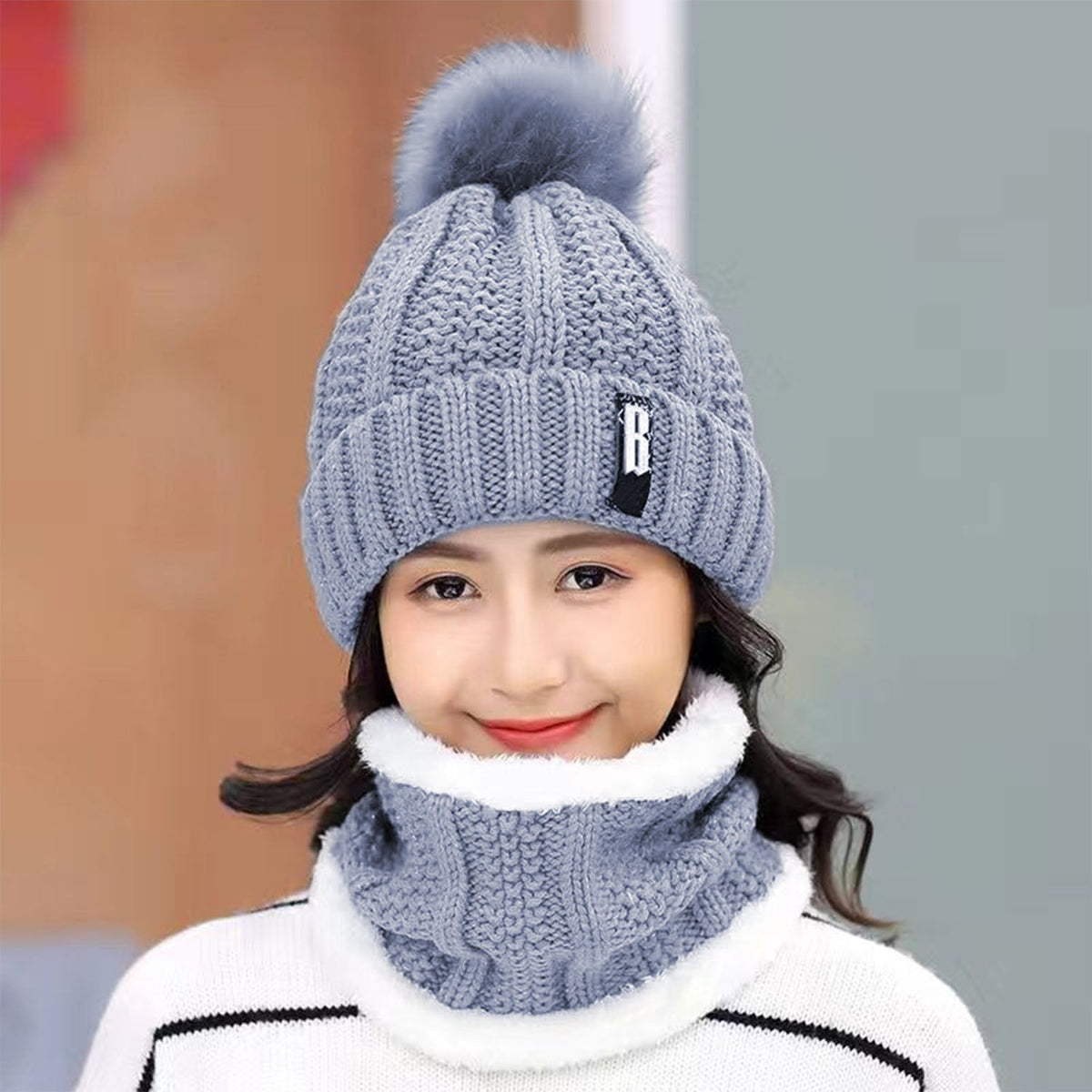 Winter Beanie Hat Scarf Set Women Warm Knitting Skull Cap Neck Warmer for Walking Running Hiking Camping Outdoors Gift