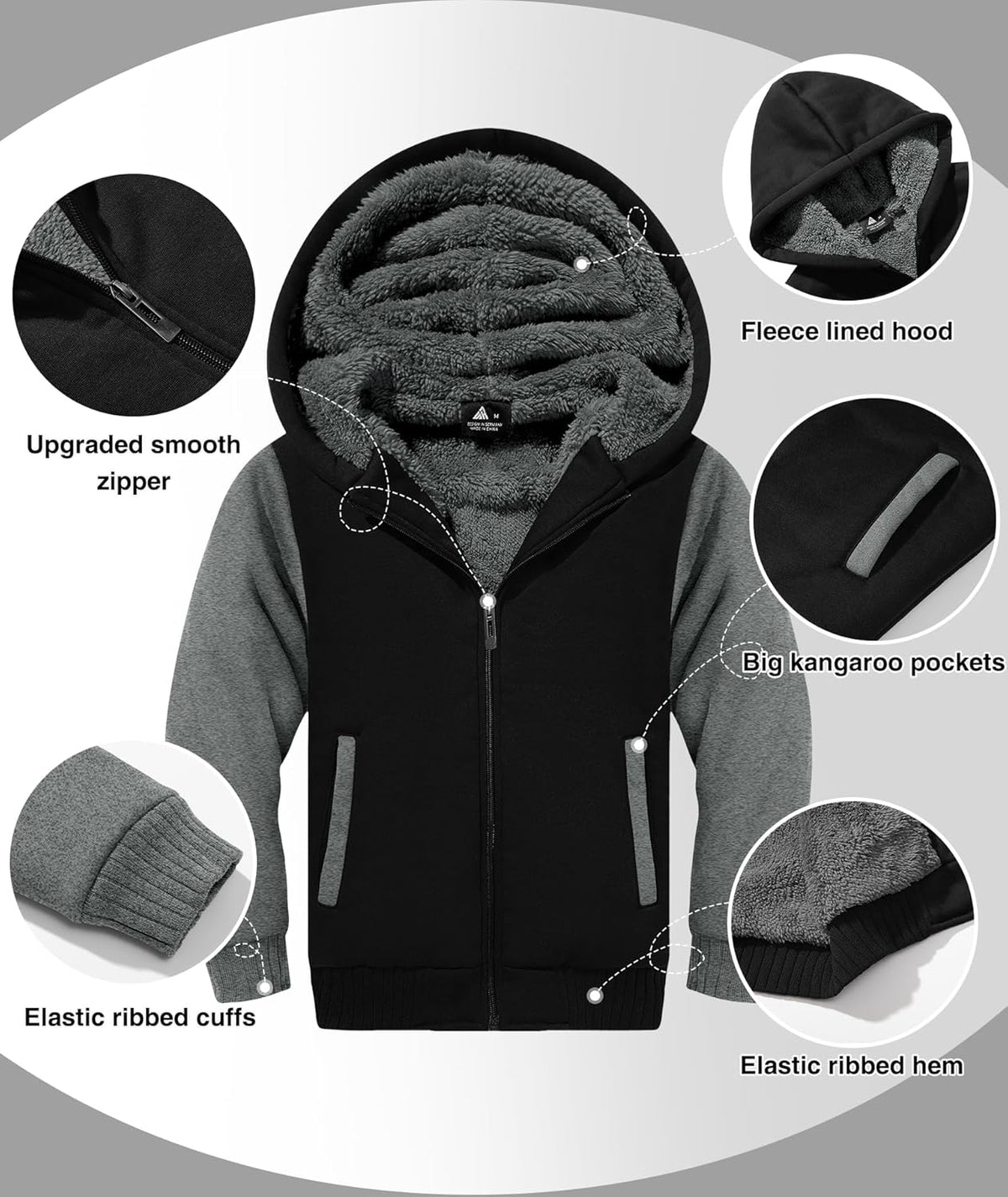 SWISSWELL Hooded Jacket for Boys Full Zip Ultra Soft Sherpa Fleece Hoodie Sweatshirt for Kids School Hooded Outerwear