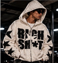rich sh*t studded denim zip-up hoodie – premium streetwear