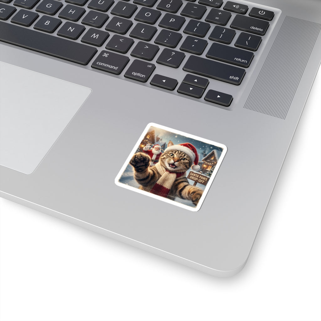 Santa Cat Kiss-Cut Sticker | Realistic Christmas Portrait