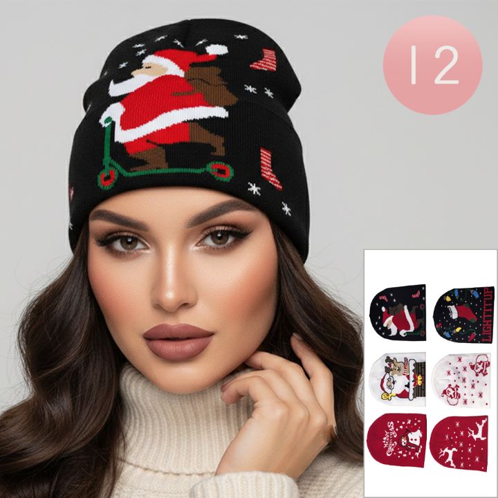 12PCS - CHristmas Knit Winter Beanie Hats