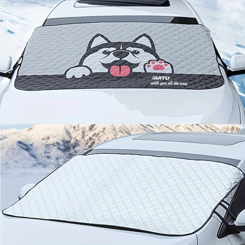 Universal Cartoon Front Car Snow Frost Cover | Windshield Frost Protection & Sunshade