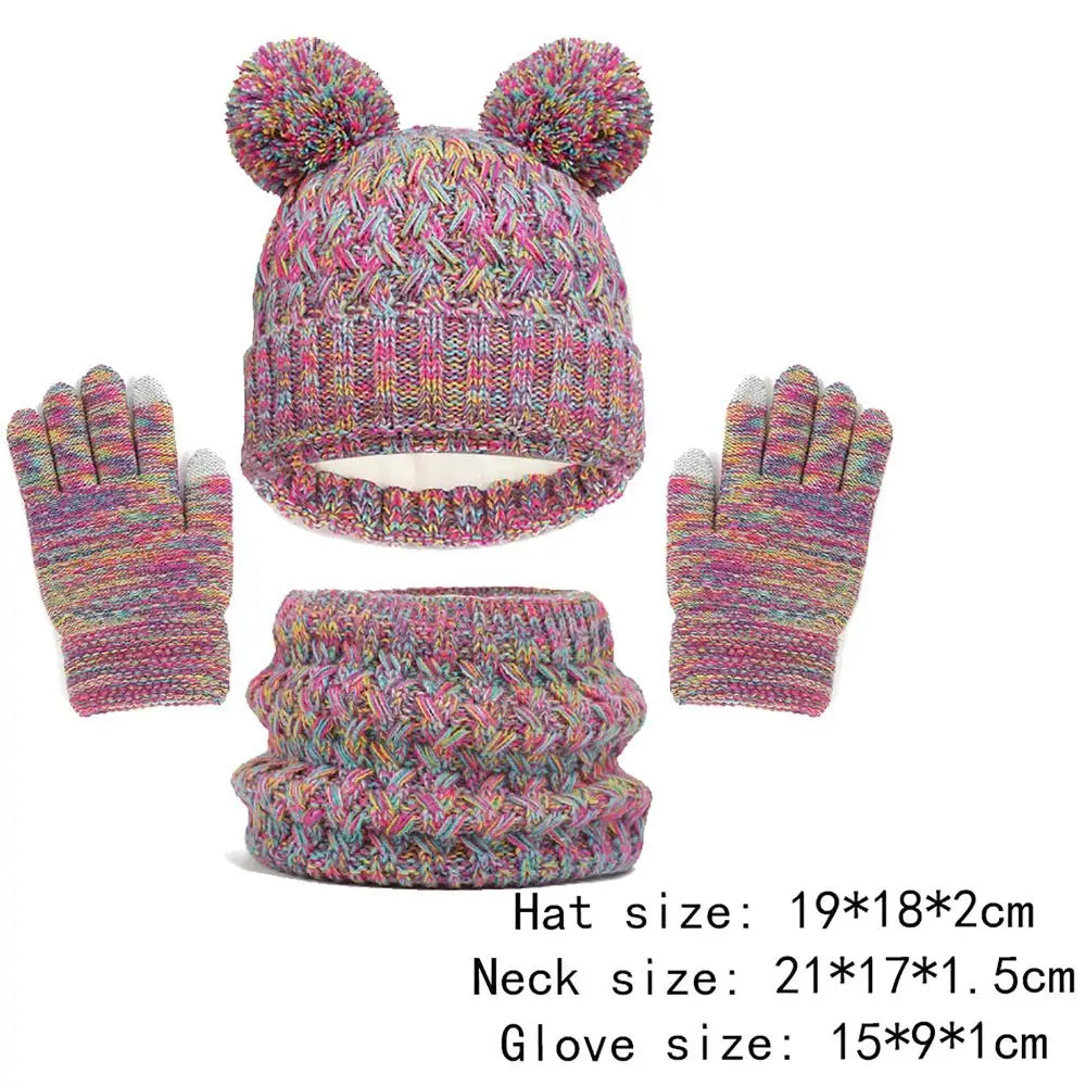 Winter Warm Children’s Hat Scarf Gloves Set – Thick Windproof Beanie Hat, Cover Hood & Scarf for Kids – Cozy Baby & Children Winter Accessories