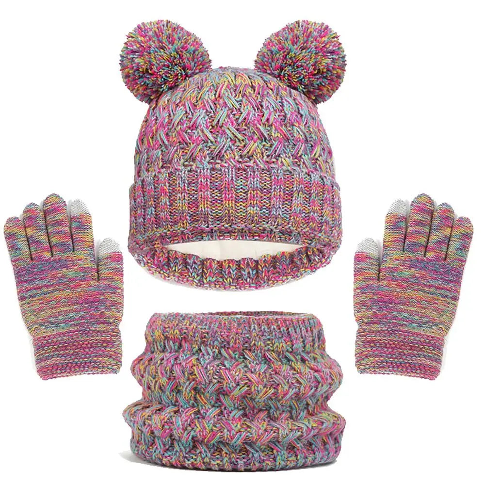 Winter Warm Children’s Hat Scarf Gloves Set – Thick Windproof Beanie Hat, Cover Hood & Scarf for Kids – Cozy Baby & Children Winter Accessories