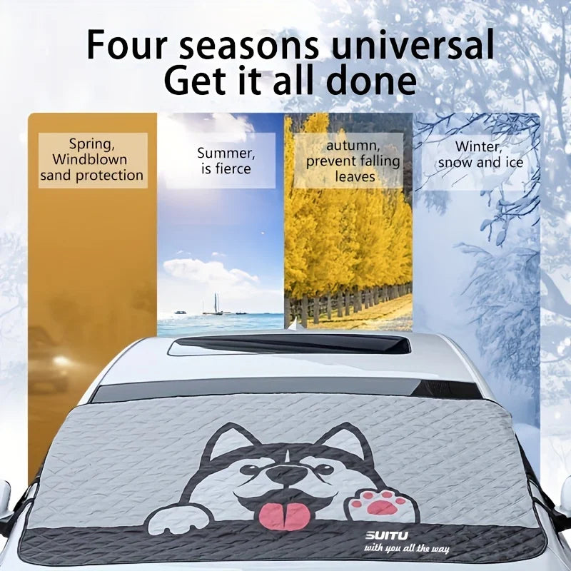 Universal Cartoon Front Car Snow Frost Cover | Windshield Frost Protection & Sunshade
