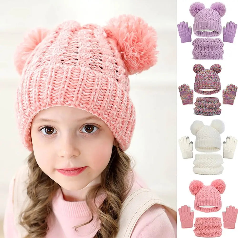 Winter Warm Children’s Hat Scarf Gloves Set – Thick Windproof Beanie Hat, Cover Hood & Scarf for Kids – Cozy Baby & Children Winter Accessories