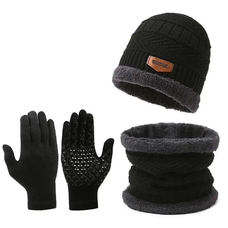 Men's Winter Hat Scarf Gloves Set – Warm Knit Accessories