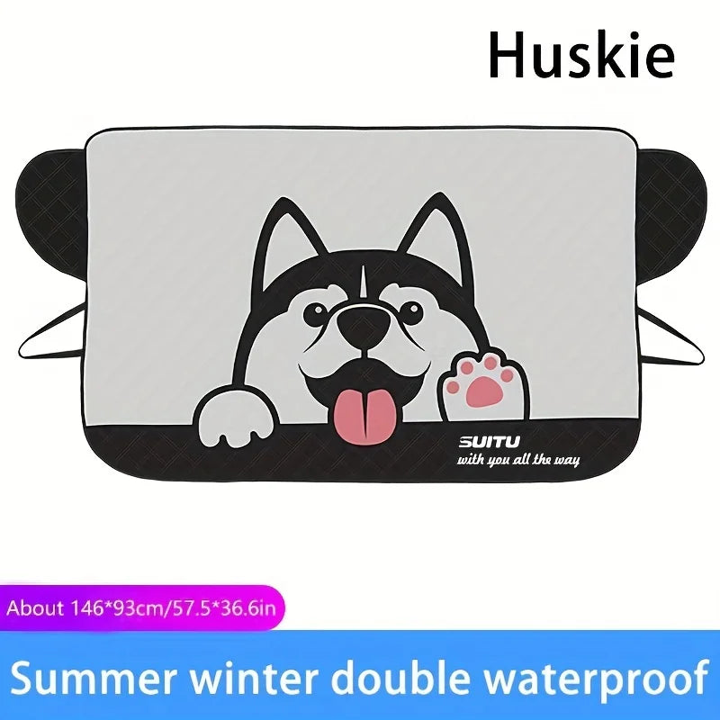 Universal Cartoon Front Car Snow Frost Cover | Windshield Frost Protection & Sunshade