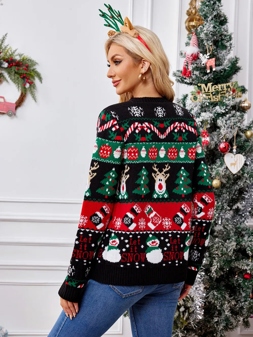 Autumn and winter new sweater jacket women's casual long sleeved Christmas sweater