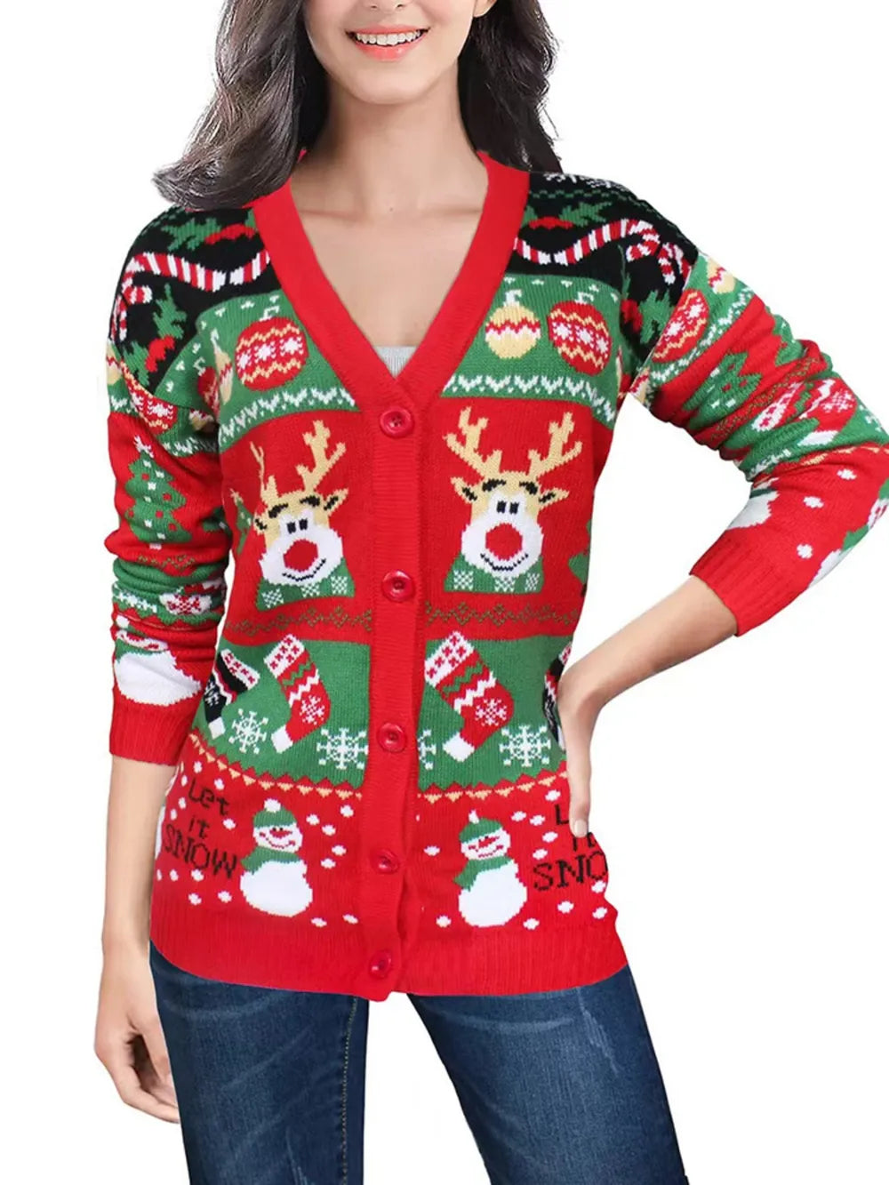 Autumn and winter new sweater jacket women's casual long sleeved Christmas sweater