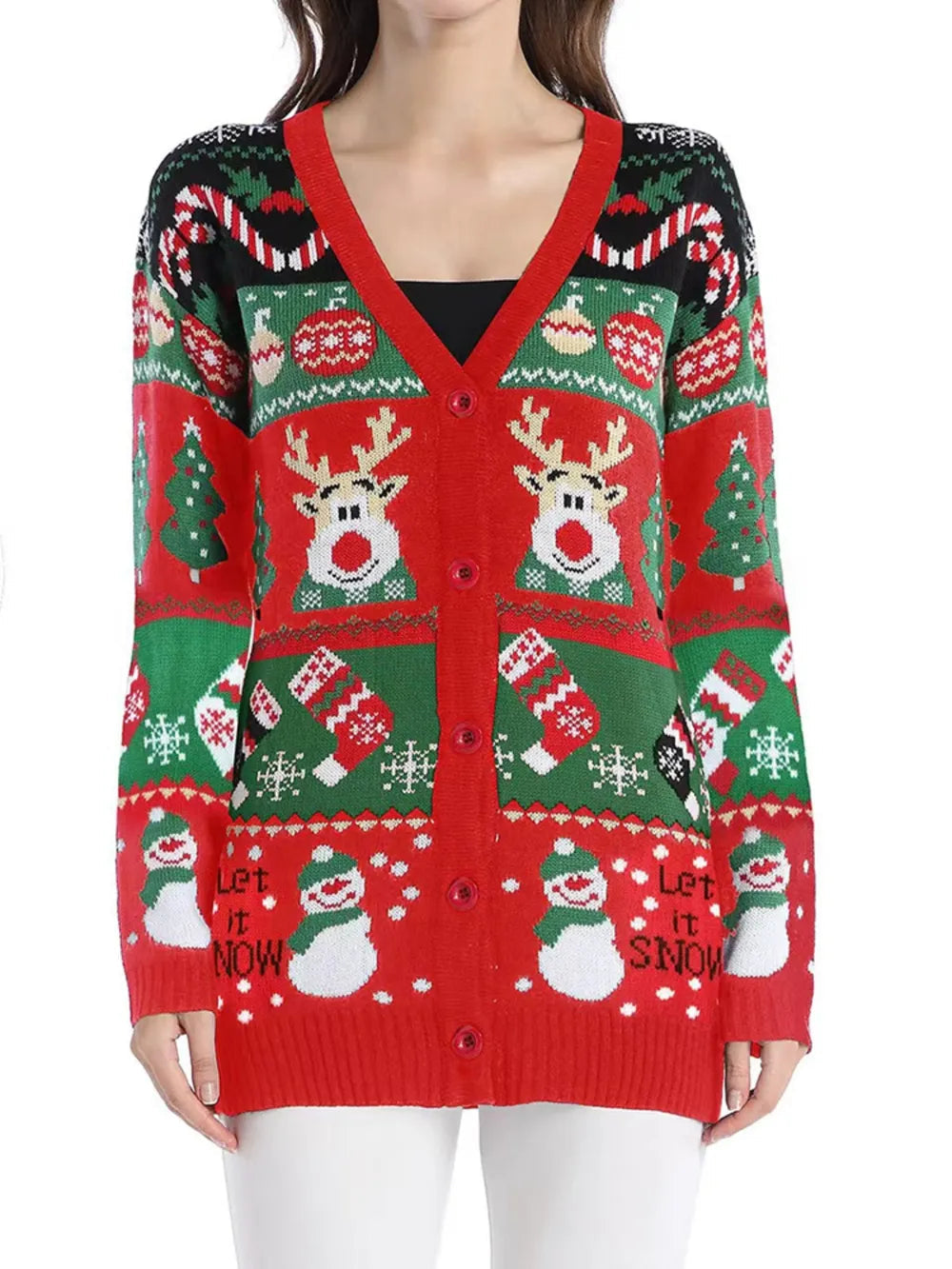 Autumn and winter new sweater jacket women's casual long sleeved Christmas sweater