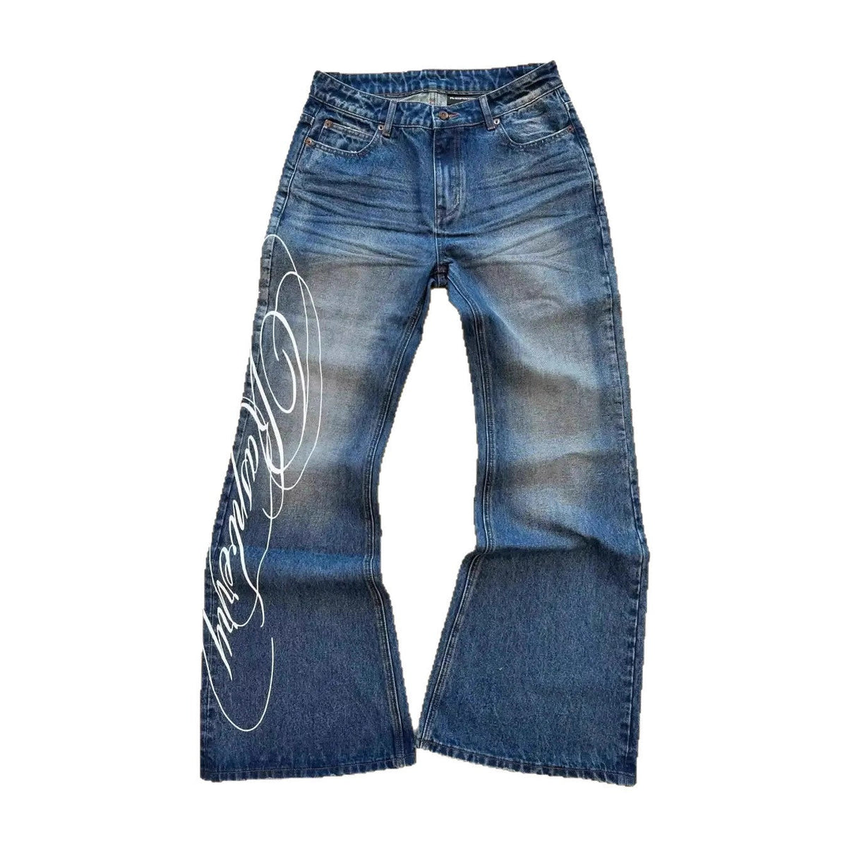 Men's Letter-print Vintage Washed Jeans