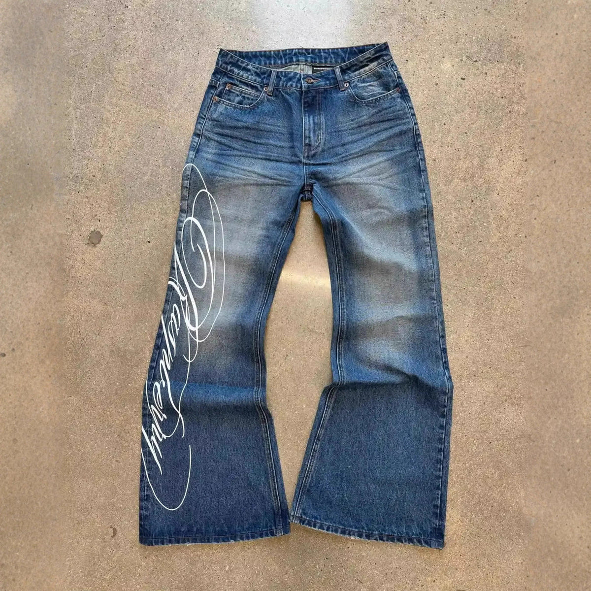 Men's Letter-print Vintage Washed Jeans
