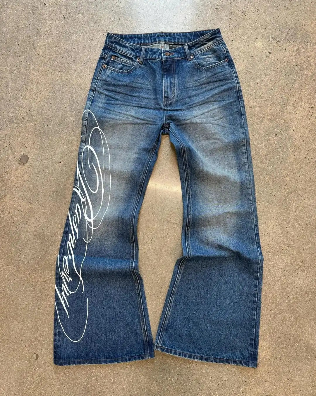 Men's Letter-print Vintage Washed Jeans