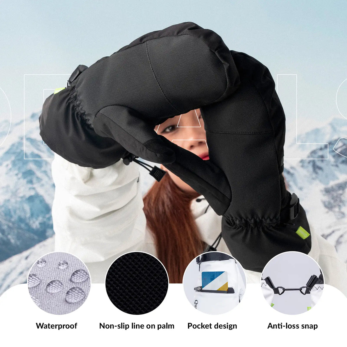 Windproof Waterproof Thermal Ski Gloves Double-Layer Insulation Touchscreen