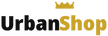 UrbanShop logo - Urban black, Shop gold, gold crown