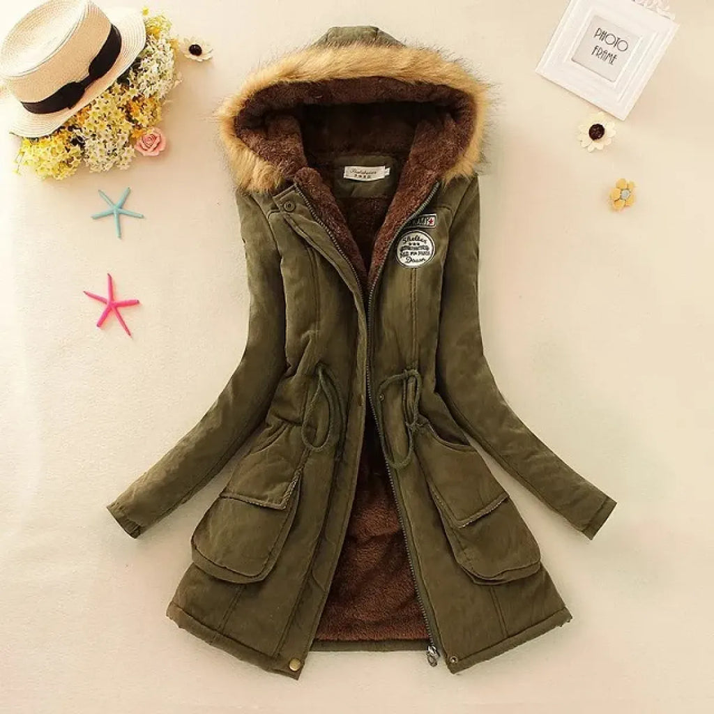 Women's Winter Cotton Jacket - Hooded Slim Fit Warm Parka
