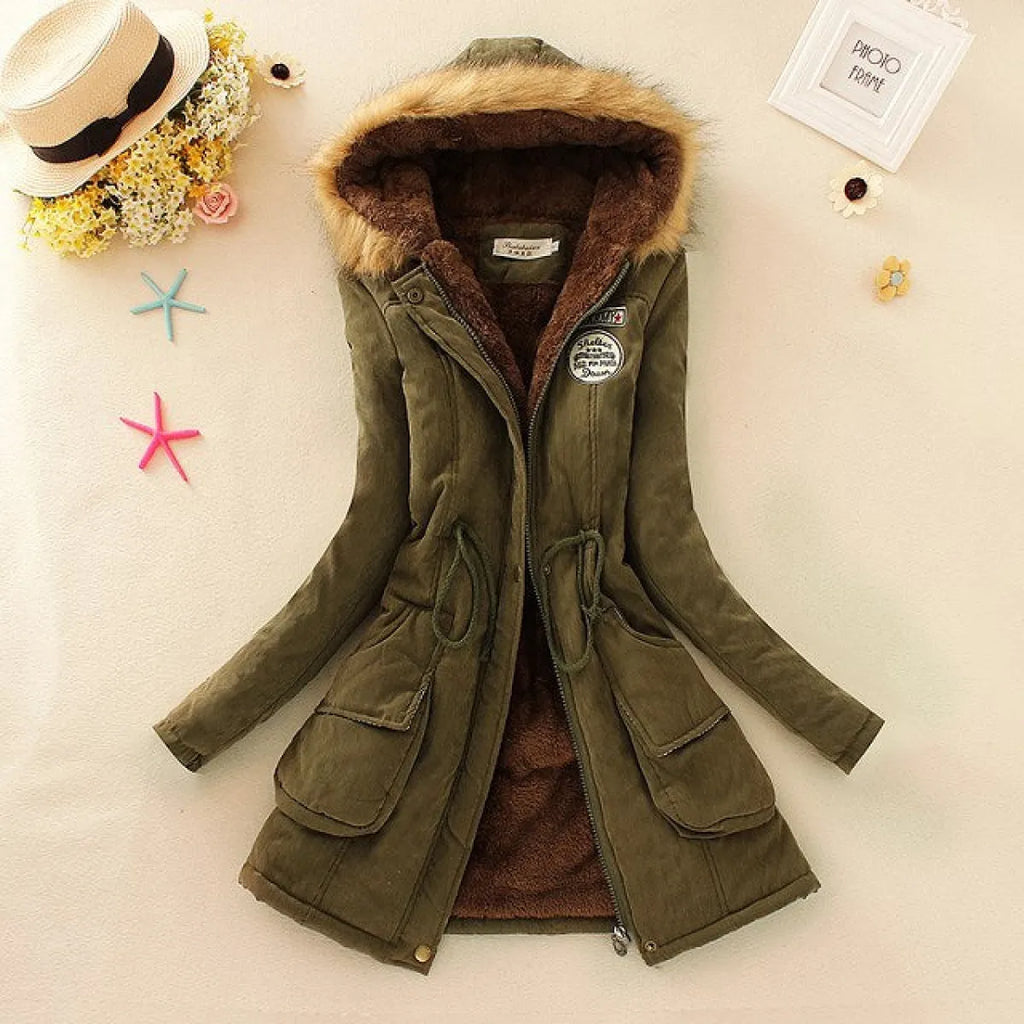 Women's Winter Cotton Jacket - Hooded Slim Fit Warm Parka