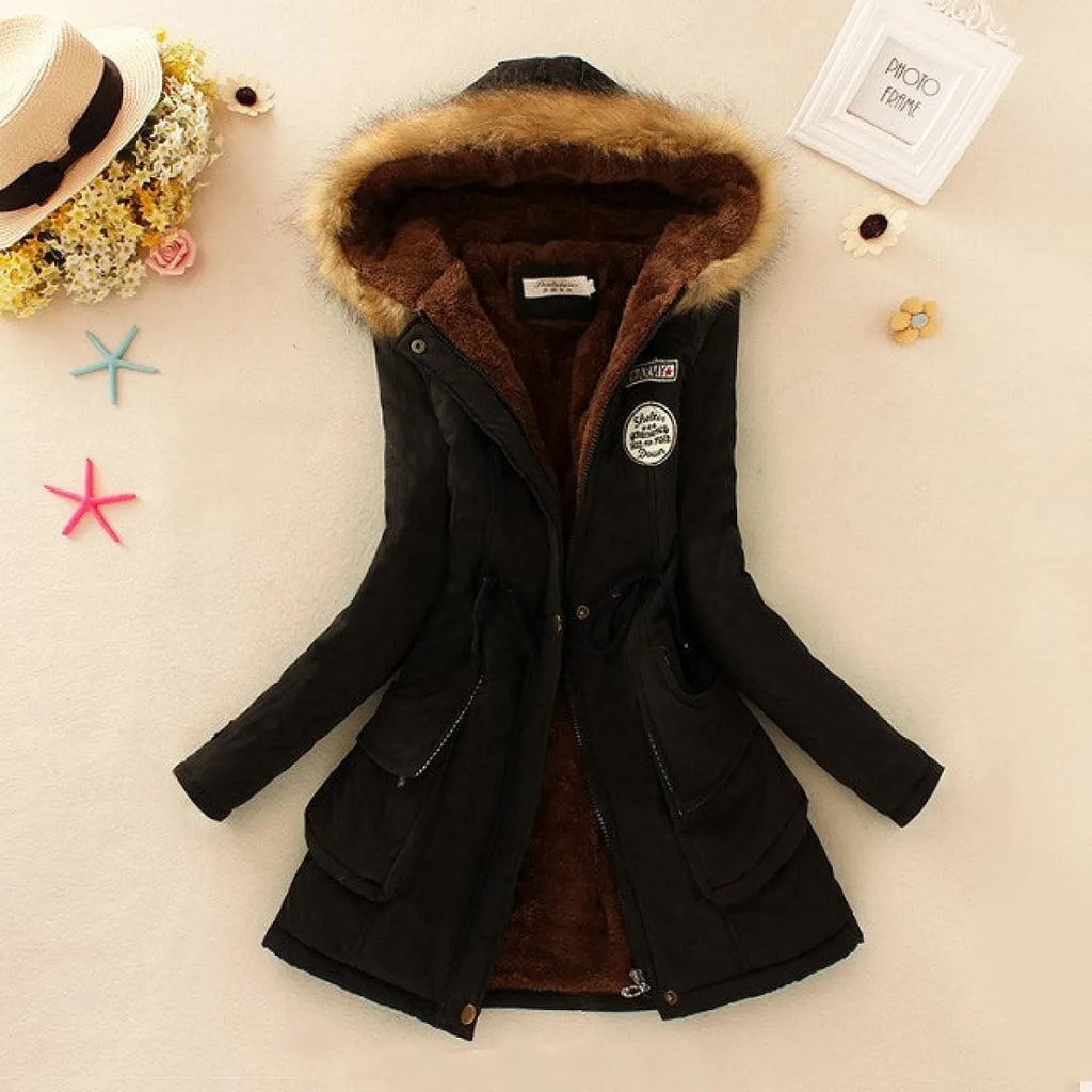 Women's Winter Cotton Jacket - Hooded Slim Fit Warm Parka